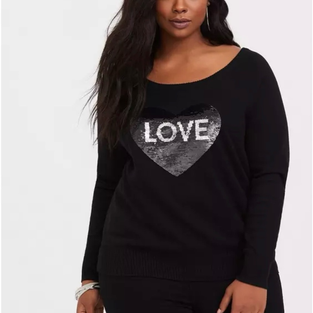 Torrid Black and Silver Reversible Sequin Heart Pullover - Picture 2 of 9